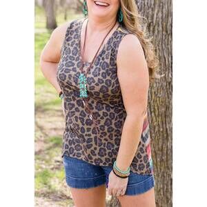NEW CRAZY TRAIN leopard & serape tank - plus in beige
